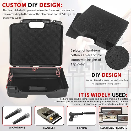 Miniatura 2 de Estuche rígido portátil de 12.2" x 9.85" x 3.77" con espuma cortada en cubos personalizable, protege equipos, electrónicos, herramientas