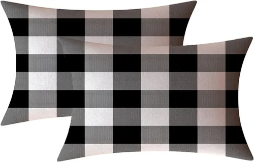 Miniatura 44 de Fundas de almohada decorativas rústicas de Aqua y blanco a cuadros estilo búfalo para sofá, funda de almohada para granja, decoración
