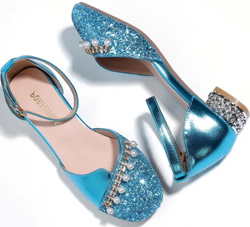Miniatura 5 de Zapatos de vestir para niñas, tacones altos, zapatos planos para niños pequeños, zapatos de flores con purpurina brillante, para fiesta, boda