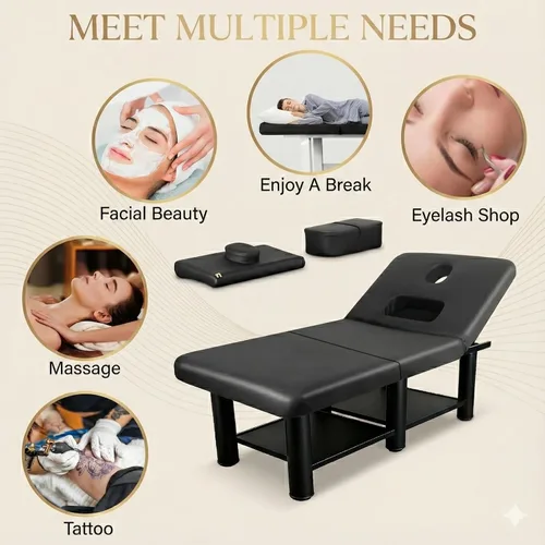 Miniatura 8 de Mesa de masaje estacionaria de 32 pulgadas de ancho, cama de masaje resistente de 2000 libras, cama de pestañas con respaldo ajustable, cama de spa