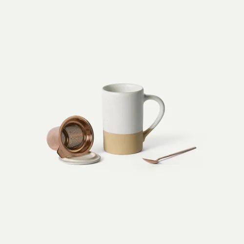Miniatura 16 de Taza de Té Mora Ceramics con Infusor de Hojas Sueltas, Cuchara y Tapa, 12 oz, Taza de Café Apta para Microondas y Lavavajillas - Esmalte Cerámico