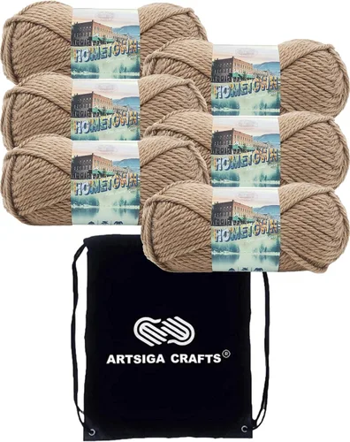 Miniatura 65 de Lion Brand Hometown New York White 135-100 (3 madejas - mismo lote de tinte) #6 S Bulky - Hila acrílica para crochet y tejer con bolsa para proyectos