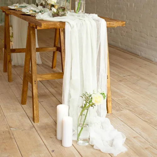 Miniatura 3 de Camino de mesa de organza transparente de 394 x 53 pulgadas para festones de boda, cenefa de recepción, cortina de telón de fondo, rollos de tul