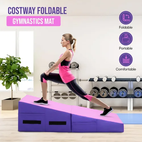 Miniatura 2 de Colchoneta de gimnasia inclinada, esterilla de yoga para gimnasio en casa, alfombrilla de ejercicio plegable con superficie de poliuretano Rosado
