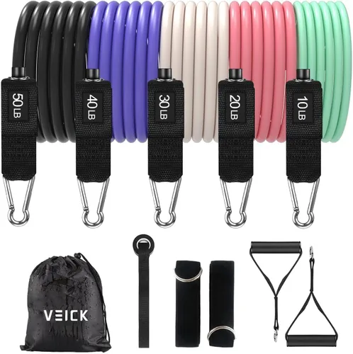 Miniatura 41 de VEICK Bandas de resistencia, bandas de ejercicio, bandas de entrenamiento, bandas de resistencia para entrenar con asas para hombres y mujeres