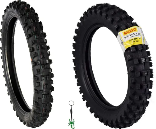 Pirelli Scorpion MX32 Mid Soft Juego de Neumáticos Delantero y Trasero para Motocross Tipo Tubo con Llavero (80/100-21 F 90/100-14 R)