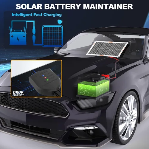 Miniatura 4 de OYMSAE Cargador de batería solar de coche blanco de 10 W, cargador de batería portátil de 12 V y mantenedor, panel solar impermeable para coche