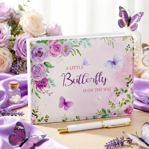 Miniatura 8 de Engrowtic Libro de invitados de cuero para baby shower con bolígrafo, 112 páginas para el día de Acción de Gracias, libro de invitados con fecha