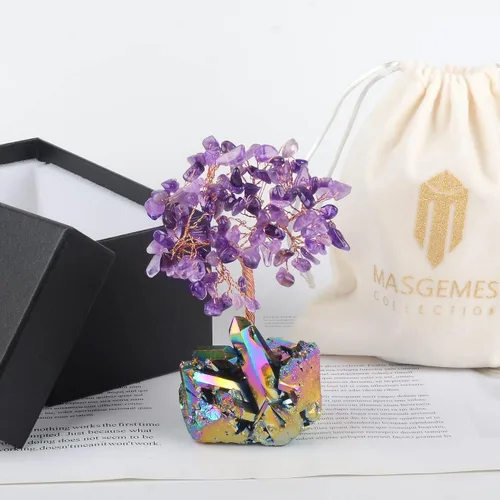 Miniatura 4 de Decoración de amatista natural, árbol de la vida, de cuarzo, arco iris, base de tatinio, cristales curativos, bonsái de Feng Shui, árbol de dinero