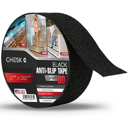Miniatura 11 de Chesk Cinta de agarre para escaleras – Cinta de agarre negra que brilla en la oscuridad de 2 pulgadas x 30 pies – Peldaños de escalera adhesiva