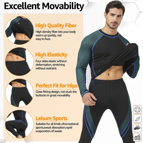 Miniatura 5 de UNIQUEBELLA Men's Thermal Underwear Sets Top & Long Johns Fleece Sweat Quick Drying Thermo Base Layer