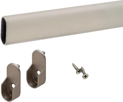 Barra ovalada para armario con soportes finales (Níquel mate - 24 pulgadas)