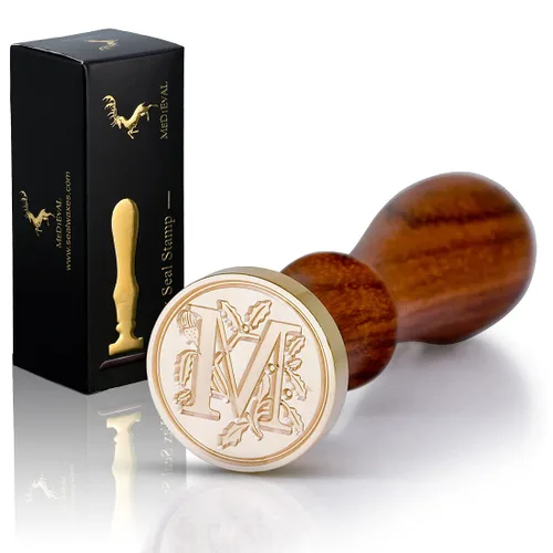 Miniatura 6 de Sellos medievales de sellado de cera del alfabeto, cabeza de latón, mango de madera para tarjeta de Acción de Gracias, sobre, envoltura de regalo