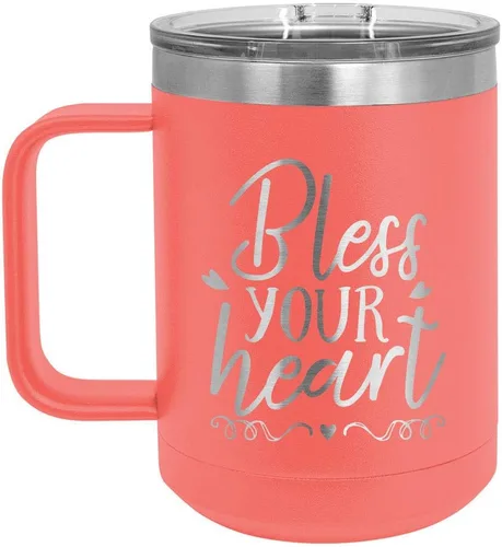 Miniatura 14 de BLESS YOUR HEART Taza de café blanca de 15 oz con tapa deslizante Taza de café de viaje aislada Ideas de regalos de cumpleaños o Navidad
