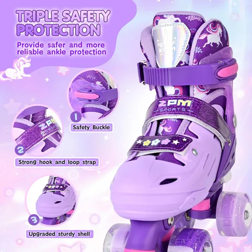 Miniatura 3 de 2PM SPORTS Patines de ruedas para niñas, niños y niños pequeños de 4 a 6, 5 a 8, 6 a 12, 8 a 12 años con ruedas iluminadas, patines ajustables
