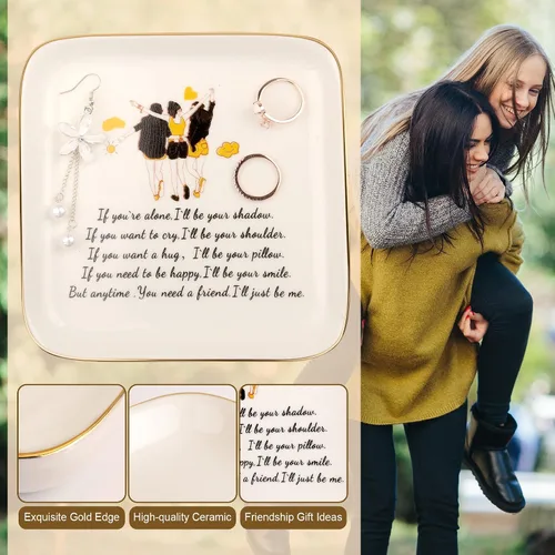 Miniatura 4 de PUDDING CABIN - Plato para anillos para regalo para amigas, mujeres, mejores amigas con el mensaje "If you're alone, I'll be your shadow. If you