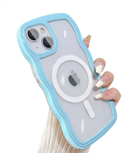 Miniatura 18 de Yeddabox Magsafe - Funda compatible con iPhone 13, diseño de ondas, lindo marco de colores de caramelo con ondas de agua, a prueba de golpes