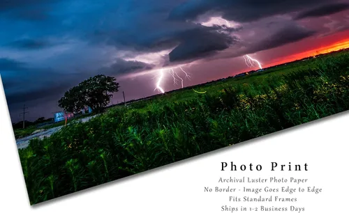 Miniatura 2 de Storm Photography Print (Not Framed) Picture of Lightning Strikes as Firefly Whirls About at Sunset on Stormy Evening in Oklahoma Weather Wall Art