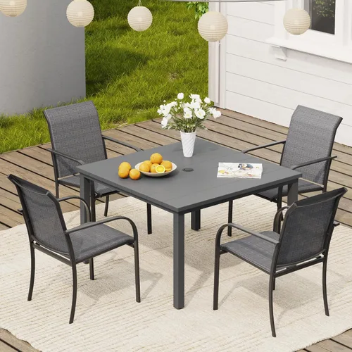 Miniatura 32 de VICLLAX Juego de 2 sillas de patio pequeñas para exteriores, juego de sillas apilables para patio y mesa de comedor cuadrada para porche delantero