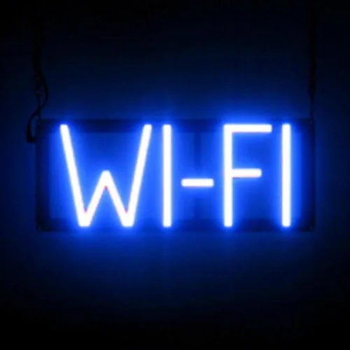SpellBrite Letrero WI-FI | Letrero relacionado con café con aspecto de neón, fuente de luz LED azul | 15.4 x 6.3 pulgadas