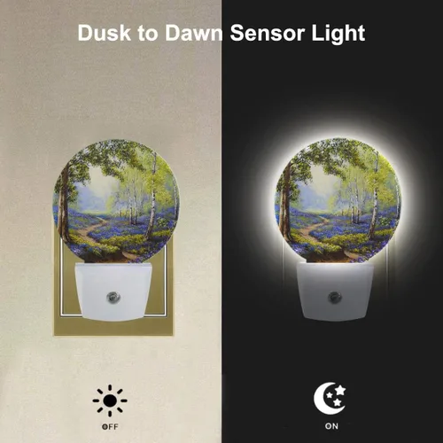 Miniatura 2 de EKOBLA Luz nocturna enchufable para jardín de primavera, luz nocturna LED de lavanda y camino floreciente para niños y adultos, decoración del hogar