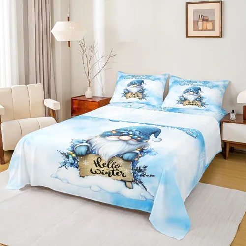 Miniatura 12 de Erosebridal Juego de ropa de cama individual con diseño de árbol de Navidad, muñeco de nieve, decoración de corona de Navidad, sábana bajera
