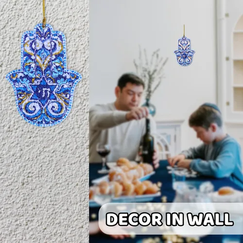 Miniatura 7 de Adorno de mano de Hamsa, regalo de Judaica, estrella de David Hanukkah, decoración de pared de Hamsa, regalos de Hanukkah, adorno para automóvil