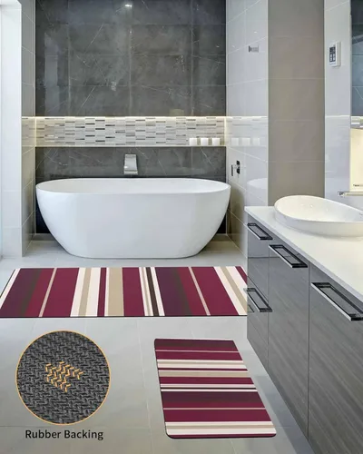 Miniatura 5 de Tapete de baño con rayas rojas y amarillas, antideslizante, de secado rápido y absorbente, de tierra de diatomeas, para fregadero de cocina
