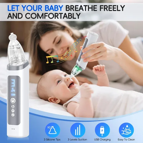 Miniatura 7 de Aspirador Nasal para Bebé, Succionador Nasal Eléctrico para Bebé y Niños Pequeños, Alivio de Congestión con 3 Niveles de Succión, Luz Relajante