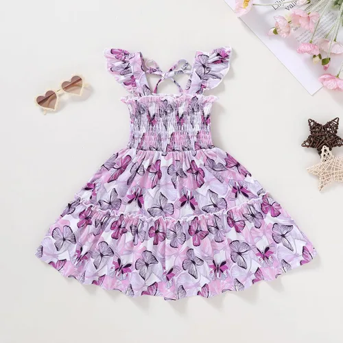 Miniatura 2 de JEELLIGULAR Vestido para niña pequeña, con volantes, sin mangas, con botones, vestido de verano para playa, casual, acampanado, vestido de verano