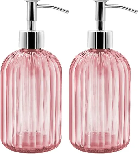 Miniatura 7 de Paquete de 2 dispensadores de jabón de vidrio con bomba, dispensador de jabón líquido de 13.5 fl oz para jabón, champú y loción para cocina, baño