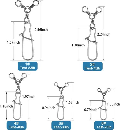 Miniatura 5 de SILANON Broches giratorios de 3 vías de pesca de acero inoxidable con doble bloqueo giratorio de barril de agua salada, conector de aparejos