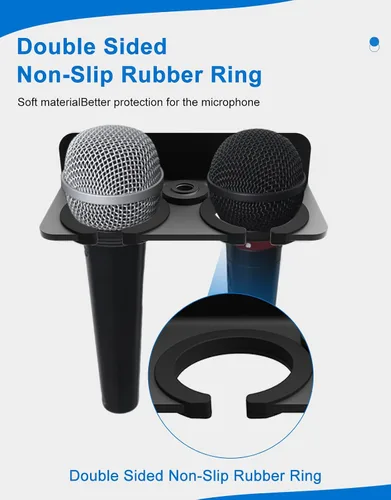 Miniatura 3 de Soporte para micrófono múltiple para colgar micrófonos dinámicos, con cable e inalámbricos, soporte de micrófono doble, acolchado de goma/montado