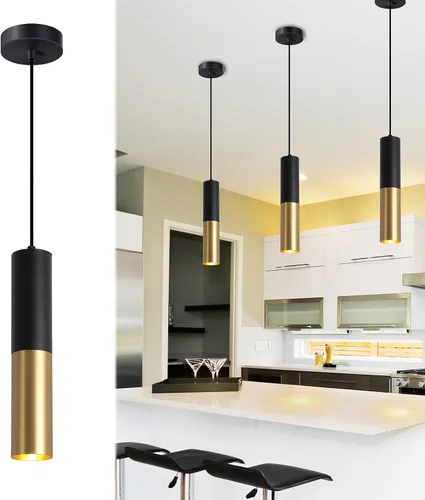 Moderno juego de 3 mini lámparas colgantes de metal dorado negro lámparas de techo con bombilla LED colgante luz para cocina, isla, sala de estar,