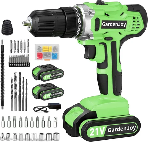 Miniatura 13 de GardenJoy Juego de Taladro Inalámbrico de 20V, Kit Eléctrico de Potencia 2 Baterías Con Cargador 30Nm 2 Velocidades Portabrocas Sin Llave de 3/8