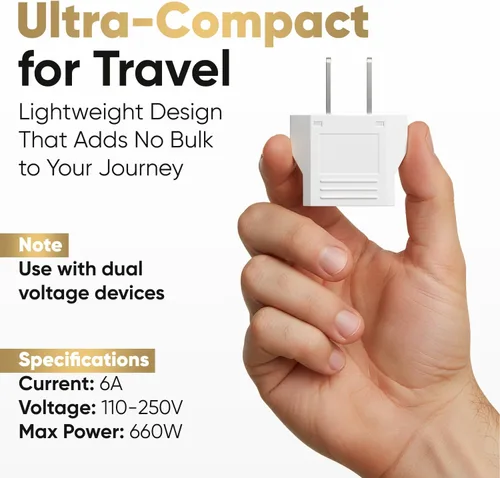 Miniatura 3 de Unidapt – Adaptador de enchufe, convertidor de corriente AC de enchufe europeo a enchufe americano Blanco 2-PAQUETES