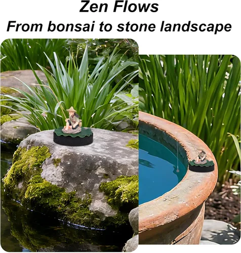 Miniatura 6 de Decoración flotante para pecera, figura de acuario de pescador con base de hoja de loto y caña de pescar divertido alimentador de peces estatua