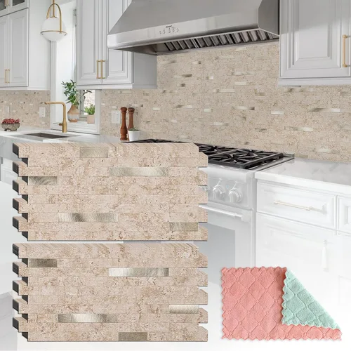 Miniatura 16 de StyloVue 20 hojas para despegar y pegar para cocina, mármol blanco con aspecto de metal plateado que se pega en azulejos para mejorar tu cocina