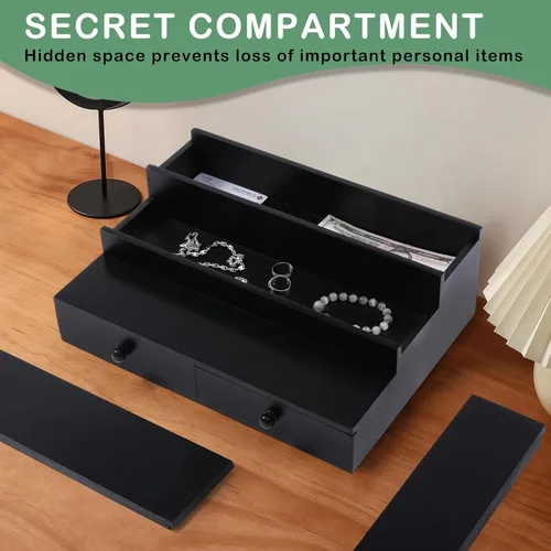 Miniatura 3 de Organizador de colonia Boulphia para hombre, soporte de colonia de 3 niveles con cajón y compartimento oculto, estante de madera para exhibidor