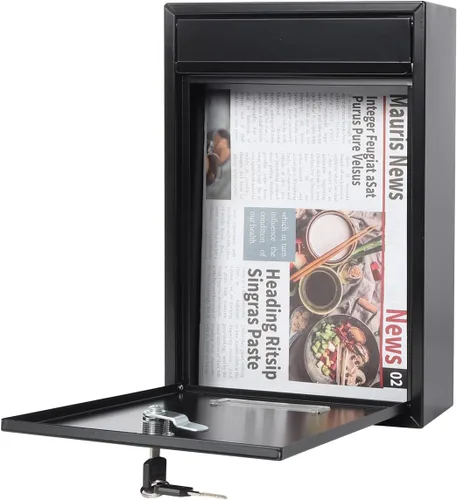 Miniatura 2 de Buzón con cerradura de llave, buzones de bloqueo montados en la pared, caja de bloqueo de caída de pequeña capacidad para exteriores, color negro