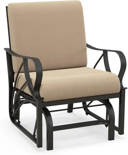 Giantex Mecedora para patio, mecedora para exteriores con cojín grueso, marco de metal rociado, reposabrazos curvado, silla oscilante para jardín,
