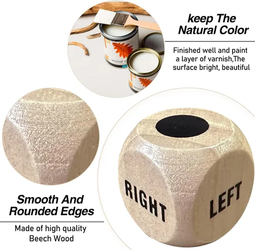 Miniatura 5 de Juego de dados Left Right Center de 1 pulgada de madera con bolsa de cordón, fácil de almacenar y transportar, conveniente para viajar (3 piezas)