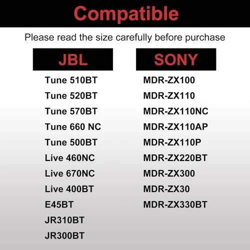 Miniatura 7 de Almohadillas de repuesto para JBL Tune 510BT 520BT 570BT 660NC 670NC 500BT 450BT 460BT y Live 460NC 670NC y JR310BT JR300BT y Junior 320BT y Sony