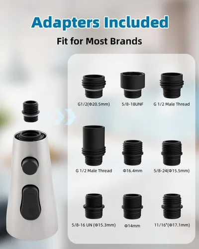 Miniatura 6 de Reemplazo universal de cabezal de grifo de cocina con kit de 15 adaptadores compatible con grifos American Standard/Kohler/Moen/Delta, cabezal