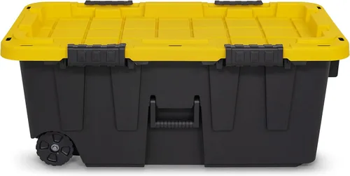 Miniatura 3 de Caja resistente negro y amarillo, 20 galones con ruedas, interior/exterior, resistente (paquete de 2)