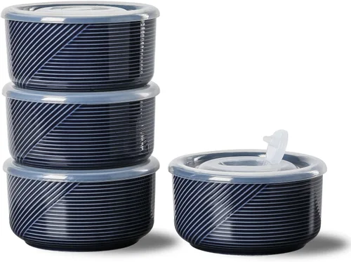 Miniatura 8 de Recipiente de cerámica con tapa: recipiente de almacenamiento de alimentos apto para microondas de 20 onzas para sopa, ensalada, cereales, sobras