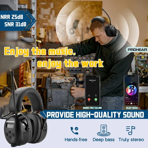 Miniatura 3 de PROHEAR 033 - Auriculares con radio AM/FM Bluetooth 5.4 - Batería recargable USB C de 2000mAh - Auriculares con radio para protección auditiva
