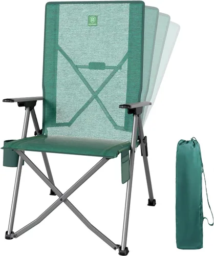 Miniatura 16 de EVER ADVANCED Sillas de campamento reclinables para adultos, ligeras, silla reclinable plegable con respaldo ajustable, sillas de salón de 4 Negro