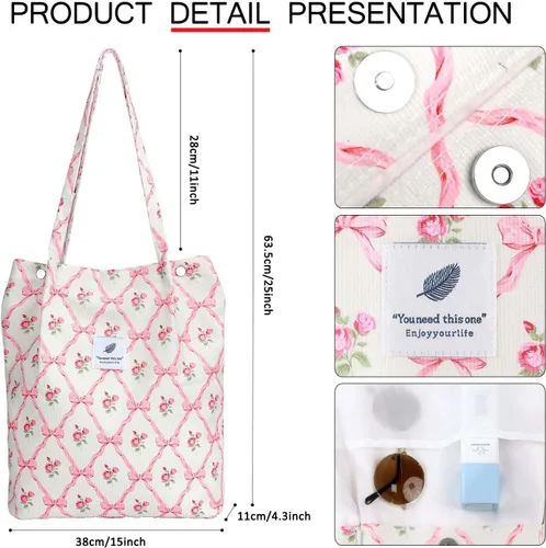 Miniatura 124 de Ayieyill - Bolsa de pana para mujer y niña, con correa de lona para colgar al hombro, bolsa con bolsillo