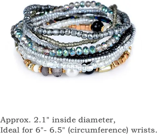 Miniatura 6 de MengPa Pulseras apilables con cuentas para mujer, joyería bohemia con capas